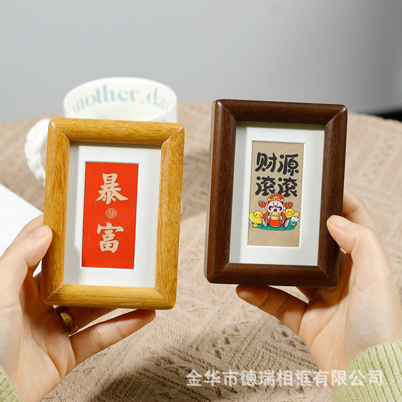 Solid Wood Mortise and Tenon Photo Frame Walnut Golden Sandalwood Rounded Corner Mini Desktop Display