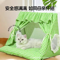 Pet Tent Bed for Cats and Small Dogs, Washable Semi-Enclosed Pet House, All Seasons