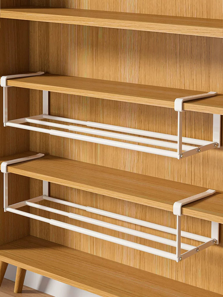 Retractable Under-Shelf Shoe Rack Organizer for Cabinets and Wardrobes, Space-Saving Storage Shelf