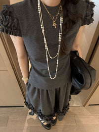 French Style Ruffle Trim Top & Skirt Set for Women