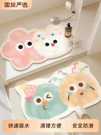 Cartoon Diatomaceous Earth Bath Mat, Non-Slip Absorbent Bathroom Floor Mat for Home
