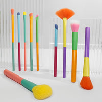 10-Piece Candy Color Makeup Brush Set with Soft Powder, Eyeshadow, Blush, Brow, and Lip Brushes