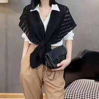 Women's Solid Color Knitted Shawl Poncho for Autumn/Winter - Versatile Shoulder Wrap for Air-Conditioned Rooms