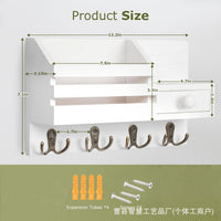 Wooden Wall Mounted Entryway Organizer with Key Hooks and Mail Holder