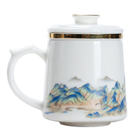 Mutton Fat Jade White Porcelain Tea Mug with Infuser and Lid, Tea-Water Separation Office Cup