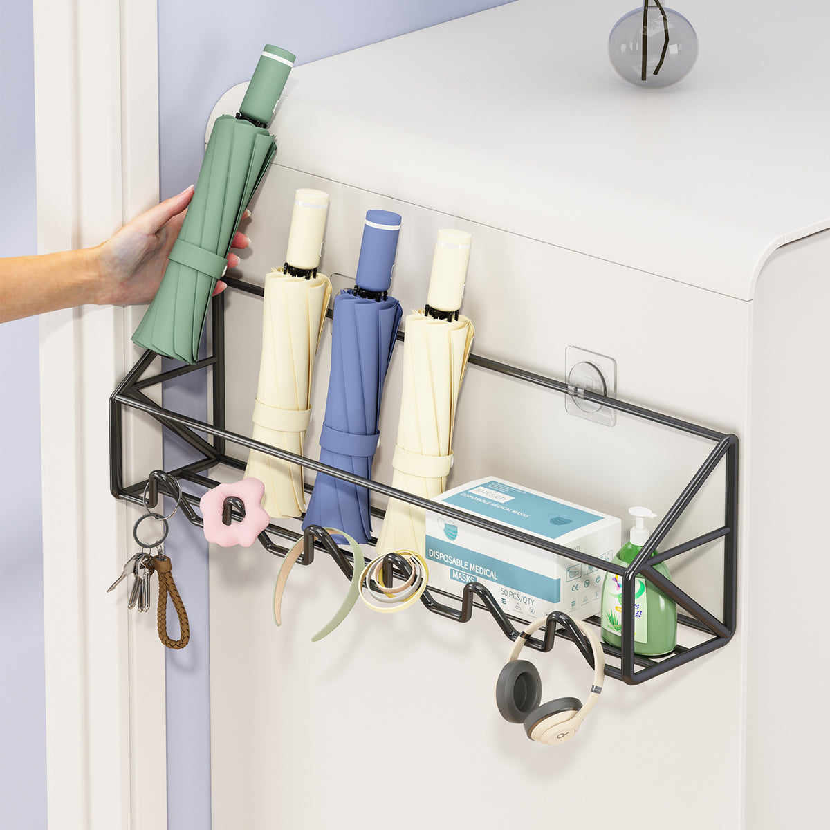 Wall-Mounted Umbrella Holder with Double-Layer Storage for Home Entryway