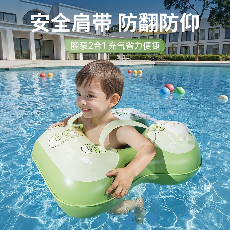 Inflatable PVC Baby Swim Ring with Press-Type Inflation, Thickened Underarm Float for Infants