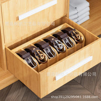 Wooden Belt Storage Box with Compartments for Belts, Watches, and Accessories