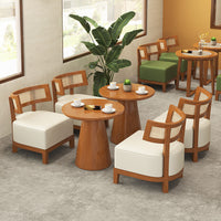 Nordic Solid Wood Sofa Chair with Rattan Backrest for Cafe, Dessert Shop, Book Bar, and Reception Area