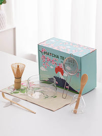 Japanese Style Glass Matcha Tea Set with Whisk and Bowl, Fujiyama Gift Box
