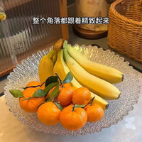 Vintage Large Ice Flower Glass Fruit Bowl with Wooden Base for Snacks and Decoration