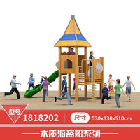 Outdoor Large Wooden Pirate Ship Playground Slide for Kids