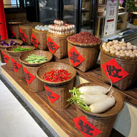 Bamboo Woven Display Basket with Lid for Food and Merchandise, Carbonized Antique Finish