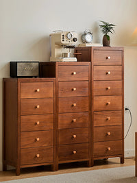 American Style Solid Wood Walnut Chest of Drawers Narrow Bedside Storage Cabinet for Bedroom Living Room