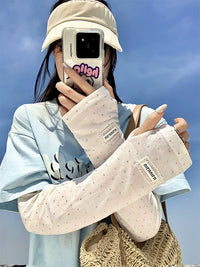 Polka Dot Ice Silk Sun Protection Arm Sleeves for Women - UV Protection, Breathable, Loose Fit for Driving & Cycling