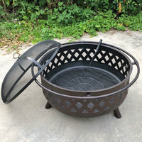 Outdoor Patio Round Fire Pit BBQ Grill with Heating Brazier and Log Grate