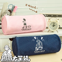 Tacotaco Canvas Cylindrical Pencil Case, Large Capacity Zipper Pouch for Students