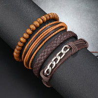 Men's Vintage Braided Rope Bracelet Set - 4-Piece Handmade Wristbands