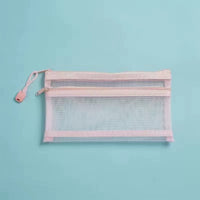 Transparent Double-Layer Nylon Mesh Pencil Pouch with Zipper for Students