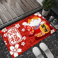 Japanese Cartoon Lucky Cat Washable Non-Slip Absorbent Floor Mat for Bathroom and Kitchen