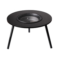 Outdoor Indoor Fire Pit Table Set with Grill for Tea Ceremony and BBQ, Charcoal Grill Table