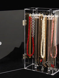 Acrylic Transparent Dustproof Necklace Display Stand with Door, Desktop Jewelry Organizer for Bracelets and Pendants