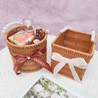 Beaded Imitation Rattan Woven Storage Basket Round Square Home Bedroom Organizer Box Sundries Storage