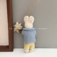 Handmade Nepali Wool Felt Rabbit Doll Keychain / Bag Charm with Flower