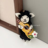 Handmade Nepal Wool Felt Rock Guitar Black Sheep Keychain Bag Car Charm Gift