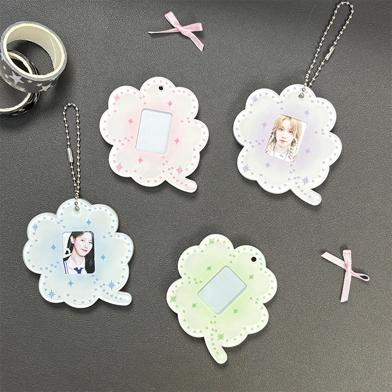 Acrylic Four-Leaf Clover Photo Frame Keychain Card Holder for Student ID Cards
