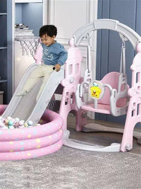 Kids' Indoor/Outdoor Castle Slide and Swing Set with Ball Pit