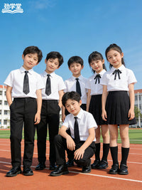 Kids' Choir Performance Uniform Set - White Shirt, Black Pants & Bow Tie