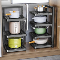 Multi-layer Adjustable Pot and Pan Storage Rack for Kitchen Counter and Cabinet