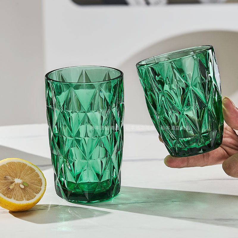 Nordic Creative Colored Glass Tumbler Set for Juice Milk Water, Diamond Pattern