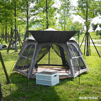 Camping Tent with Blackout UV Protection Tarp, Hexagonal Outdoor Sunshade Shelter for Family Camping