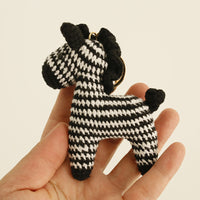 Hand-Knitted Cartoon Horse Bag Charm, Crocheted Zebra Doll Keychain, Premium Bag Accessory