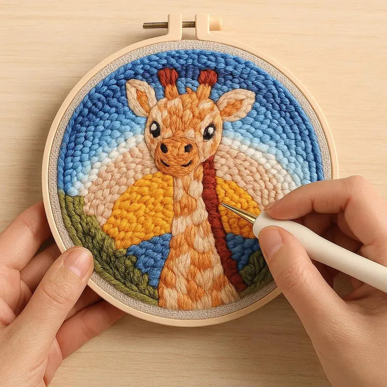 Beginner Punch Needle Embroidery Kit with Animal Patterns