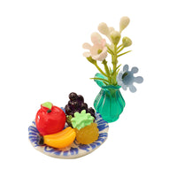 Dollhouse Miniature Fruit Plate and Vase Decor Set, DIY Accessories