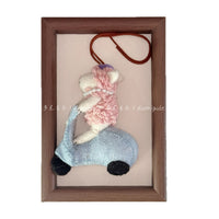 Handmade Felt Pink Sheep on Motorcycle Keychain Bag Charm