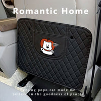Cartoon Car Backseat Kick Mat Protector with Storage Pockets, PU Leather Anti-Dirty Pad for Kids