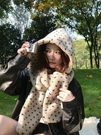 Korean Style Plush Hooded Scarf Hat for Women - Winter Warm All-in-One Ear Protection Neck Warmer