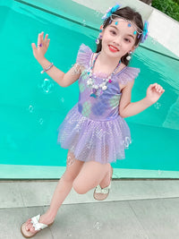 Girls' Mermaid Tail Swimsuit Set with Monofin
