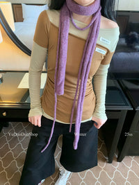 Korean Design Slim Knit Scarf for Women - Y2K Fashion Narrow Neck Warmer