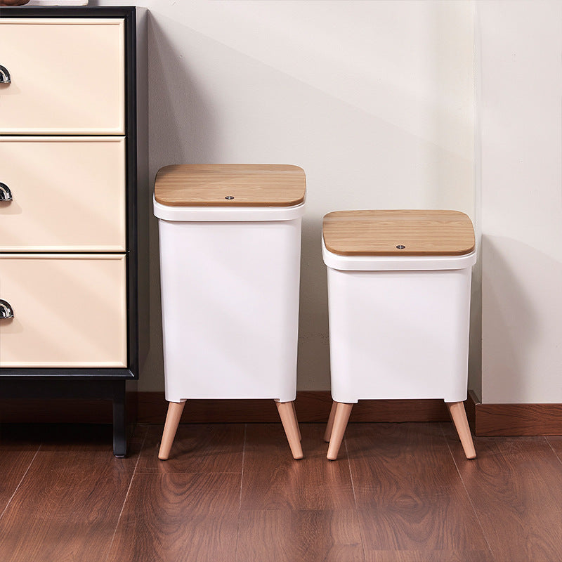 Tall Wooden Grain Trash Can with Lid for Kitchen, Living Room, Bedroom, and Bathroom