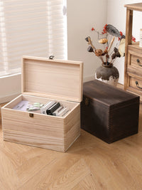 Thickened Solid Wood Storage Chest with Lock, Large Capacity Vintage Moisture-Proof Organizer for Clothes and Toys