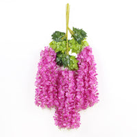 Artificial Wisteria Garland for Ceiling Decor, Fake Flower String for Indoor/Outdoor Wedding, Plastic Vine Plant Violet Rattan