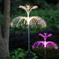 Solar Powered Jellyfish Landscape Lights Outdoor Waterproof Color Changing Fiber Optic Garden Decor