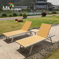 Waterproof Outdoor Beach Folding Lounge Chair for Villa Pool Hotel, Sunscreen Plastic Wood Single Lounger