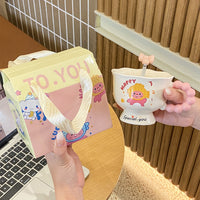 Cute Ceramic Mug with Spoon, 400ml Creative Gift Box for Couples and Girls