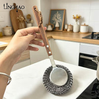 304 Stainless Steel Scrubber with Walnut Handle for Kitchen Cleaning